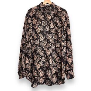 Vintage Winston Woods 100% Silk Leaf Print Long Sleeve Button Up Men's Size XL